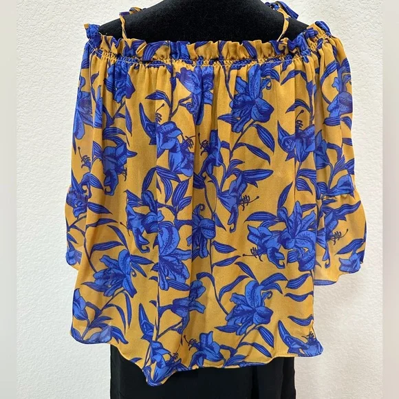 HM Conscious | Floral Off-the-Shoulder Top | Size 8 | Blue, goldenrod - Picture 4 of 6